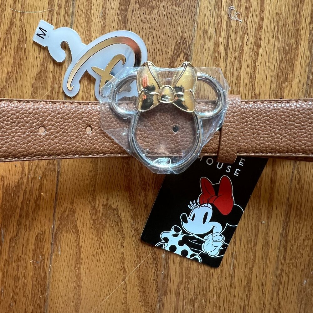 NWT Minnie Mouse brown women's Belt size M medium silver gold buckle Disney